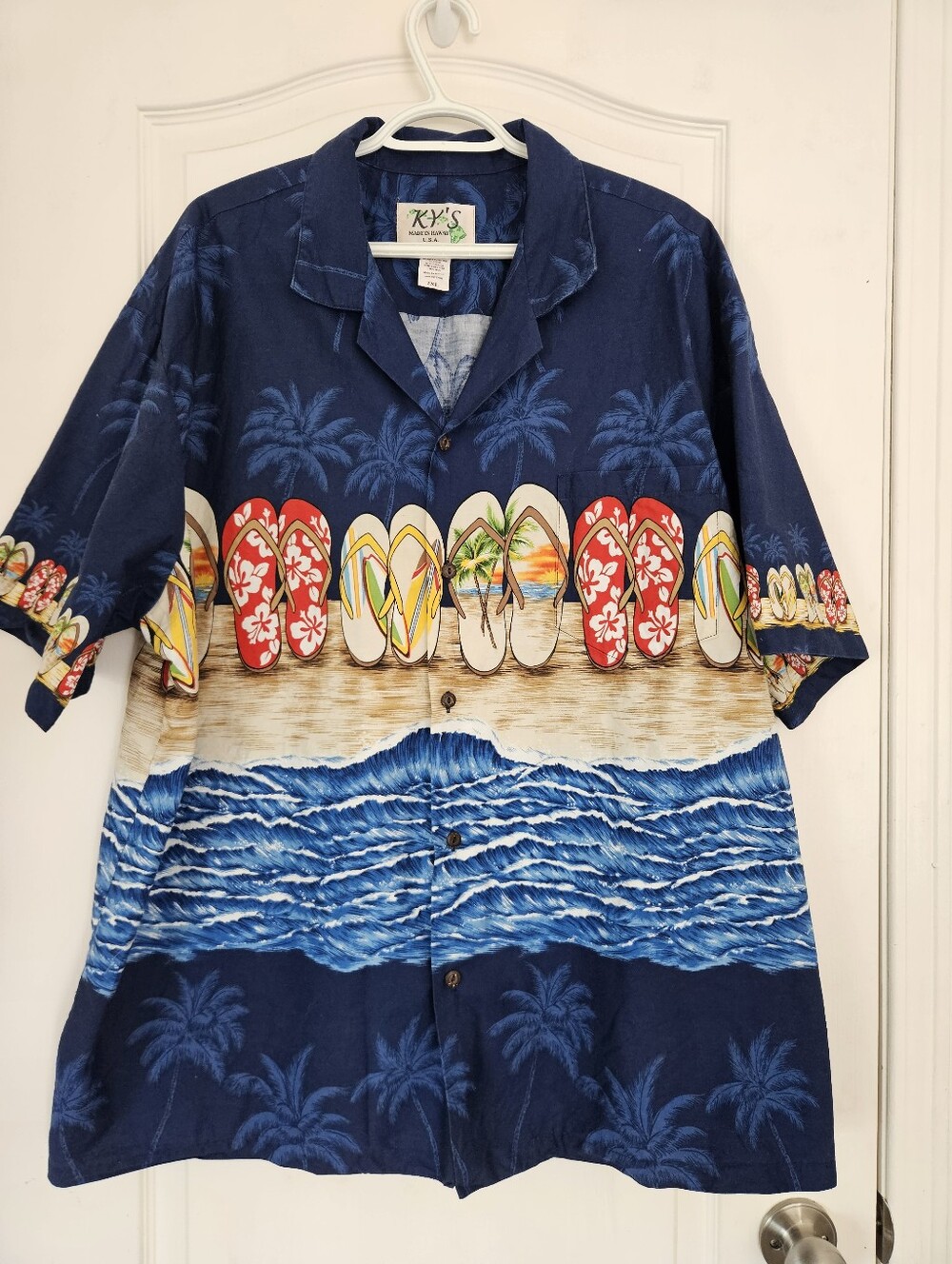 Retro Hawaiian Button Up Shirt Surf Beach Flip Flops Y2K XXL